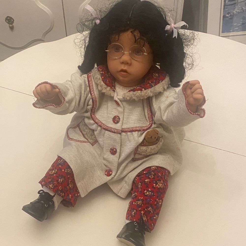 Heirloom-Style Baby Doll in Cream Coat and Red Outfit
